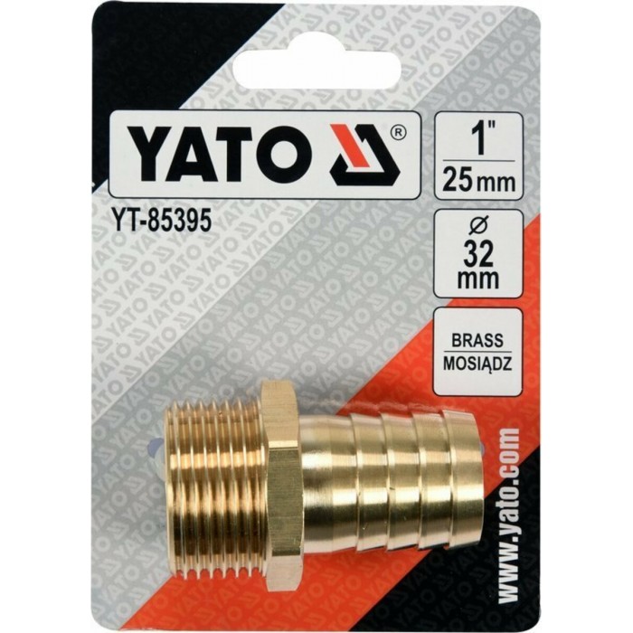 Штуцер для сполучення водяного насоса з шлангом YATO; "ялинка" FI 25- різьба М32, латунний [10]