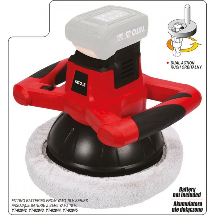Полірувальна машина акумуляторна YATO  Ø= 250 мм Li-Ion 18 В,2500 об/хв, (БЕЗ АКУМУЛЯТОРА) DW