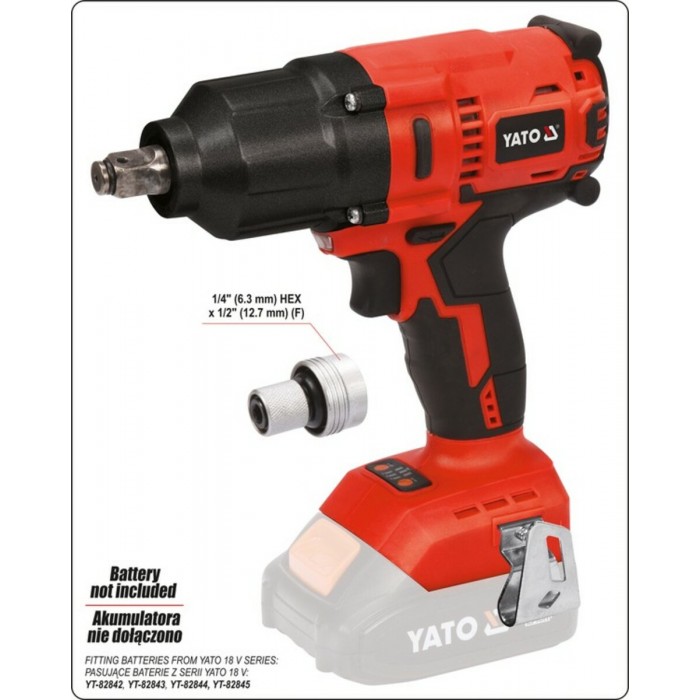 Гайковерт ударний акумулят безщітковий YATO:квадрат-1/2",700 Нм, Li-Ion 18 В,3 Агод(БЕЗ АКУМУЛЯТОРА)