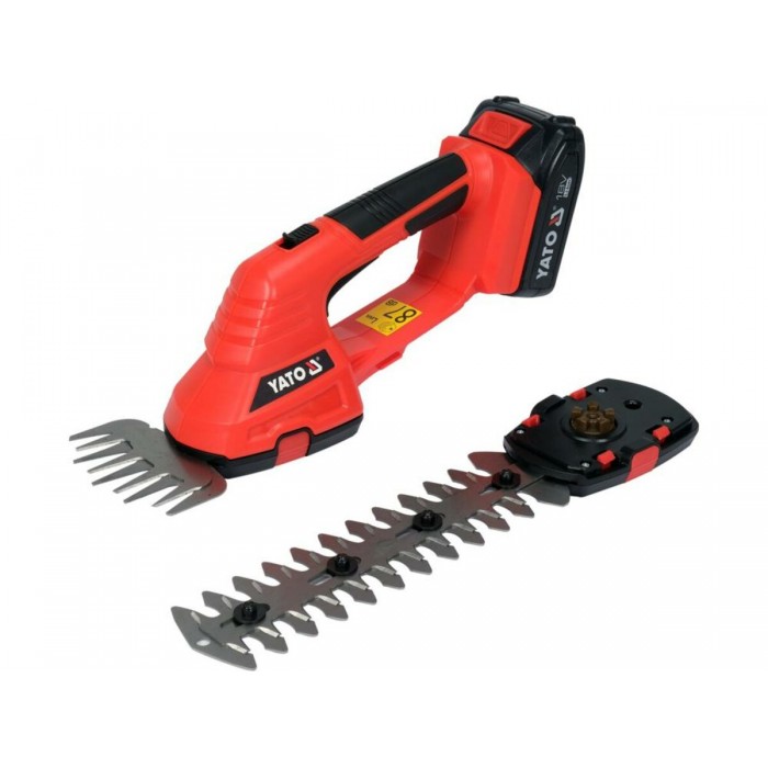 Ножиці до живоплоту і трави акумул YATO Li-Ion 18В 2 АГод, леза до живопл- l= 20см, до трави w= 10с