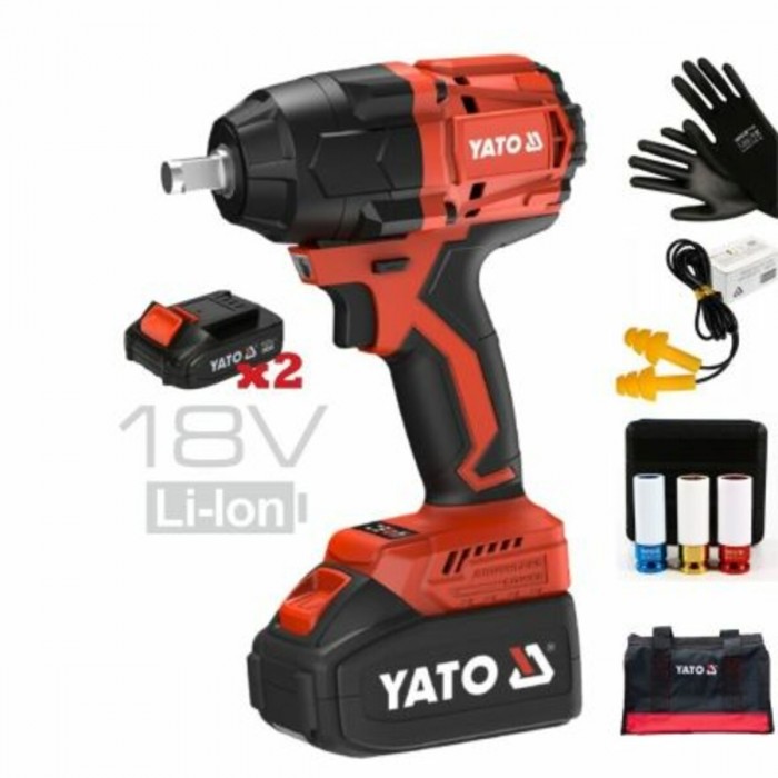 Гайковерт ударний, безщітковий YATO: 2 акум.18 В Li-Ion 4 АГод, квадрат1/2", 850 Нм + зарядн. пристр