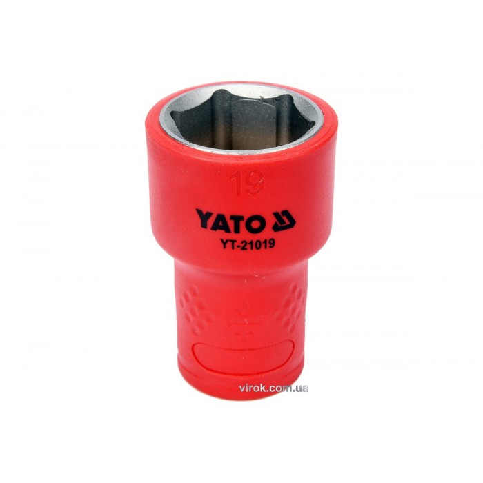 Головка торц. діелектр. 6-гранна YATO : квадрат 3/8", М= 19 мм, L= 45/28 мм,VDE корпус до 1000V (DW)