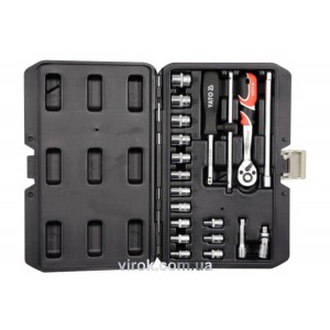 Набір головок торцевих YATO : квадрат 1/4", М3,5-14 з інструментами. 20 шт. [10]