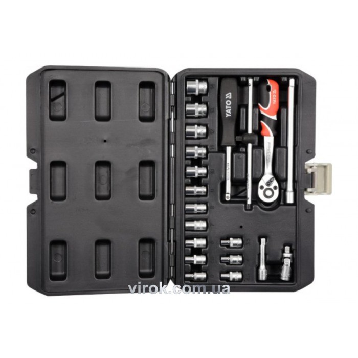 Набір головок торцевих YATO : квадрат 1/4", М3,5-14 з інструментами. 20 шт. [10]