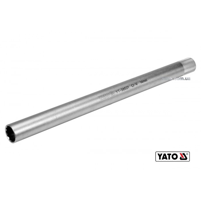 Головка торцева 12-гранна до свічок двигунів YATO : квадрат 3/8", M14 L= 250 мм, Cr-V [12/48]