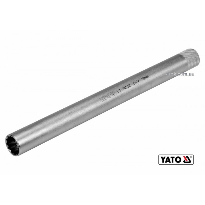 Головка торцева 12-гранна до свічок двигунів YATO : квадрат 3/8", M16 L= 250 мм, Cr-V [12/48]