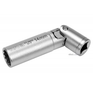 Головка торцева 12-гранна до свічок двигунів шарнірна YATO, квадрат 3/8", М14 [25/100]