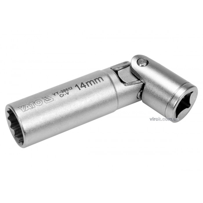 Головка торцева 12-гранна до свічок двигунів шарнірна YATO, квадрат 3/8", М14 [25/100]