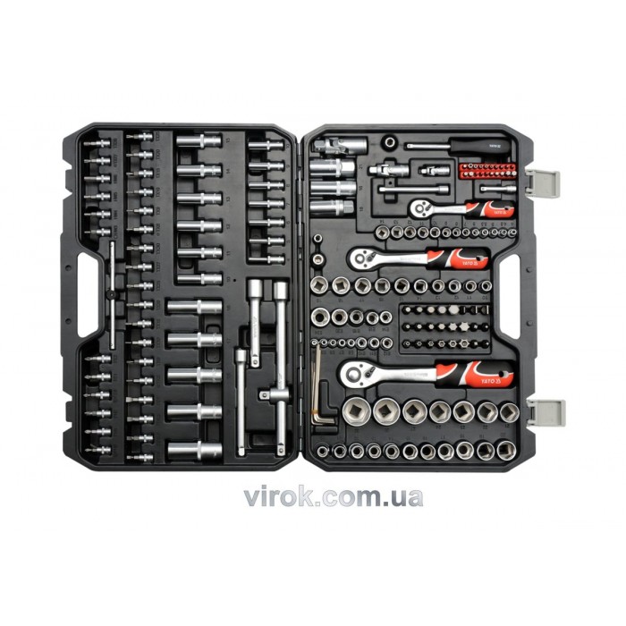 Набір головок торцевих YATO : квадрат 1/2", 3/8", 1/4" з інстр-ми, насадки викруткові. 173 шт. [2]