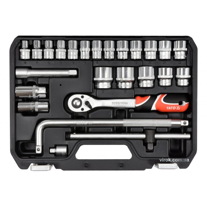 Набір головок торцевих YATO : квадрат 1/2", М10-32 з інструментами. 25 шт. [2]