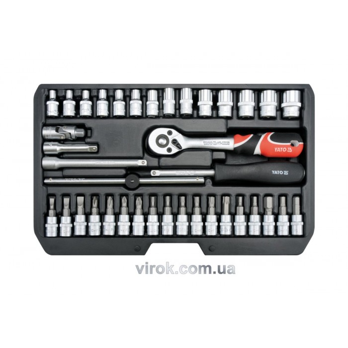 Набір головок торцевих YATO : квадрат 1/4", М4-13 з інструментами. 38 шт. [10]