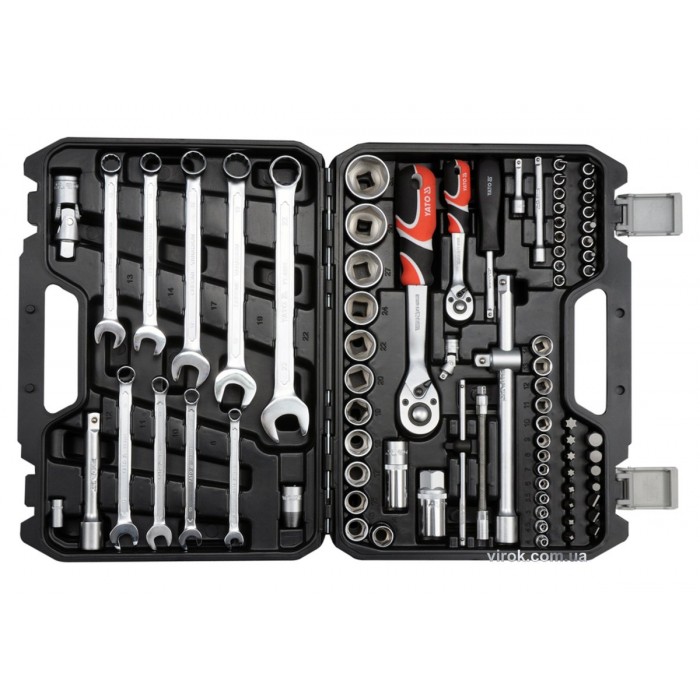 Набір головок торцевих YATO : квадрат 1/2", 1/4", з інструментами, 82 шт. [2/60]