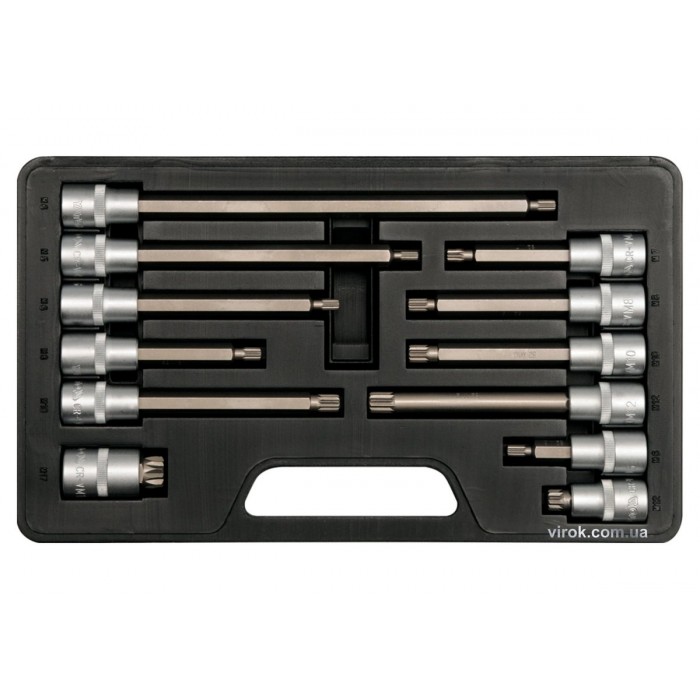 Набір головок торцевих з насадками Spline YATO : квадрат 1/2", M6-17. 12 Шт. [10]