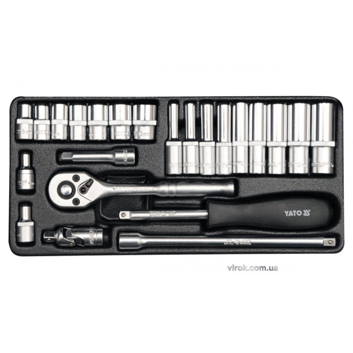 Набір головок торцевих YATO : квадрат 1/4", М4-13 з інструментами. 23 шт. [10]