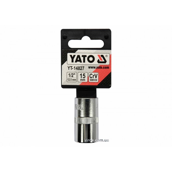 Головка торцева YATO : квадрат 1/2", SPLINE M15 мм, L= 38 мм. CrV [Блістер] [10/200]