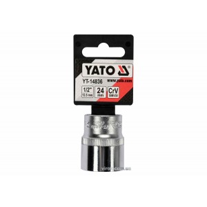 Головка торцева YATO : квадрат 1/2", SPLINE M24 мм, L= 38 мм. CrV [Блістер] [10/160]