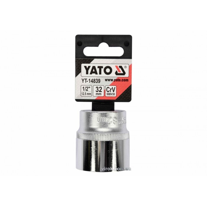 Головка торцева YATO : квадрат 1/2", SPLINE M32 мм, L= 45 мм. CrV [Блістер] [5/60]