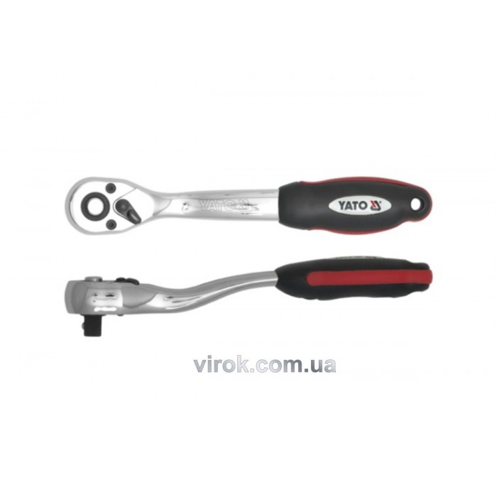 Тріщатка YATO : квадрат 3/8", L= 200 мм, 72T, вигнута ручка [6/24/48]