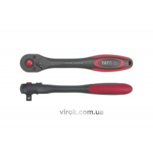 Тріщатка YATO : квадрат 3/8", 72T, L= 202 мм, вигнута ручка покрита пластиком [6/24/48]