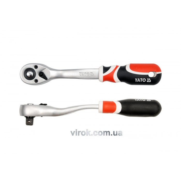 Тріщатка YATO : квадрат 1/2", L= 255 мм, 72T, вигнута ручка [6/24]