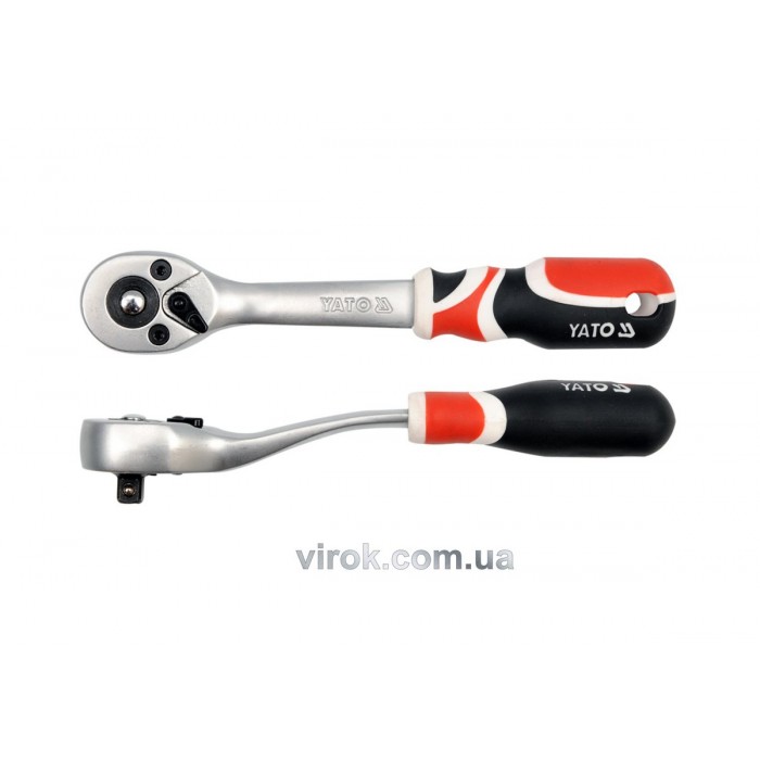 Тріщатка YATO : квадрат 1/4", L= 155 мм, 72T, вигнута ручка [12/96]