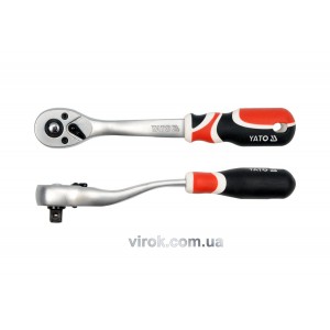 Тріщатка YATO : квадрат 3/8", L= 200 мм, 72T, вигнута ручка [6/48]