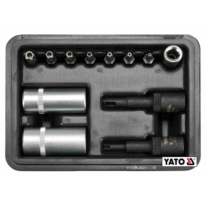 Набір торцевих і викруткових насадок для обслуговування кондиціонерів YATO : 1/4", Cr-V, 12 шт +кейс