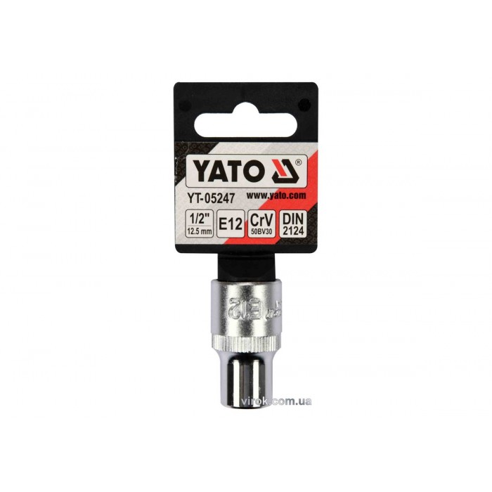 Головка торцева YATO : TORX E12, квадрат 1/2", CrV, DIN 2124 [Блістер] [6/180]