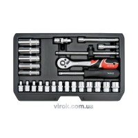 Набір головок торцевих YATO : CrV, квадрат 1/4", M 3.5-13 мм з інструментами. 25 шт. [10]