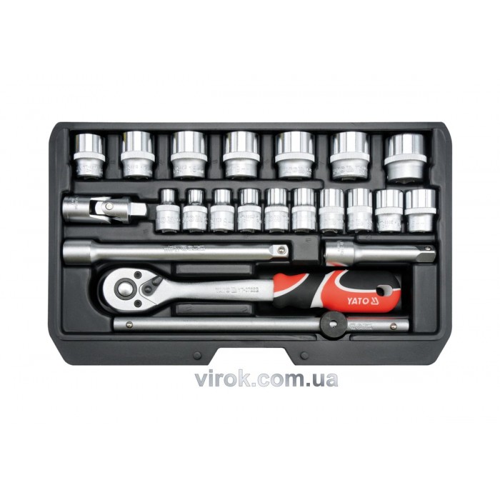 Набір головок торцевих YATO : квадрат 3/8", М= 6-22 мм, з інструментами. 22 шт. [10]