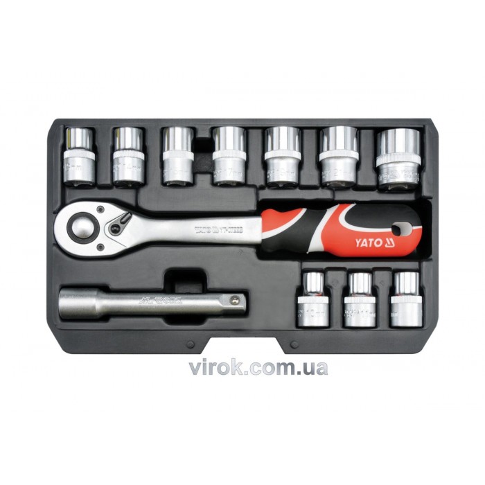 Набір головок торцевих YATO : квадрат 1/2", М10-24 з тріщаткою, подовжувачем. 12 Шт. [10]