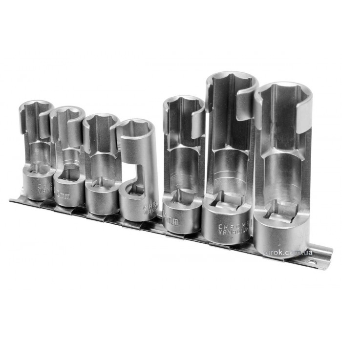 Головки торцеві відкриті для лямбда-зондів, датчиків YATO : 3/8" і 1/2", М10-19, CrV, 7 шт. [6/26]