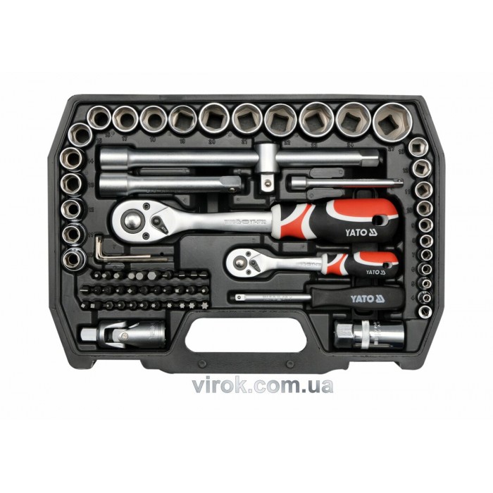 Набір головок торцевих YATO : квадрат 1/4"; 1/2" з інструментами, насадки викруткові. 72 шт.[4]