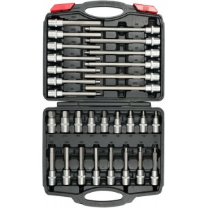 Набір головок торцевих з 6-гранними насадками YATO до квадрату 1/2", М5-М19, l=55-200мм, 30 елем [3]