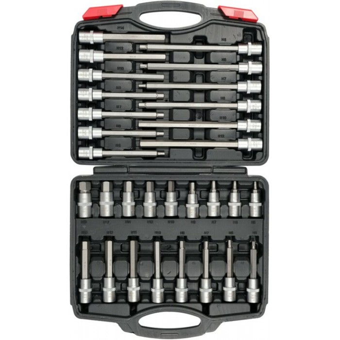 Набір головок торцевих з 6-гранними насадками YATO до квадрату 1/2", М5-М19, l=55-200мм, 30 елем [3]