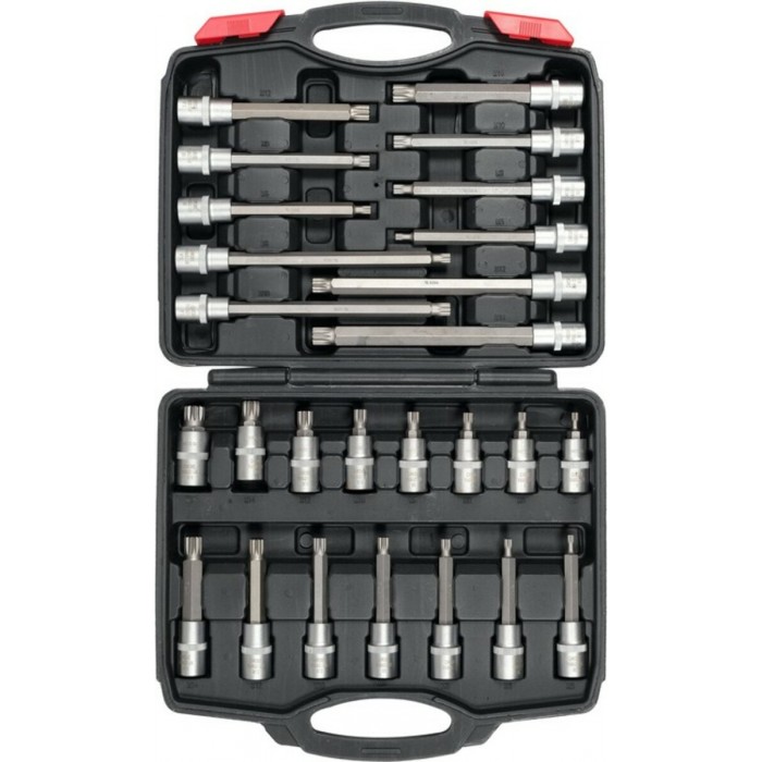 Набір головок торцевих з насадками SPLINE YATO до квадрату 1/2". М5-М16, l= 55-200 мм, 26 елем. [3]