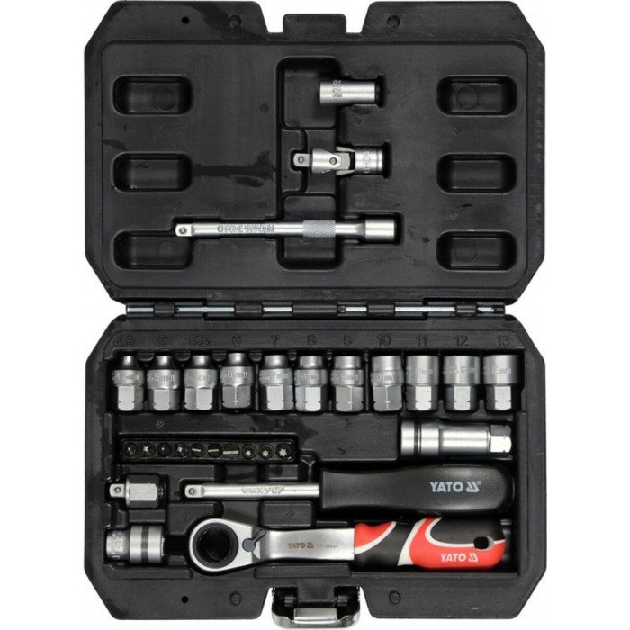Набір головок торцевих наскрізних SPLINE YATO: квадрат 1/4", М4.5- М13 з обладунками [20]