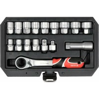 Набір головок торцевих наскрізних SPLINE YATO: квадрат 3/8" і 1/2", М10-М24 з храповим воротком [10]