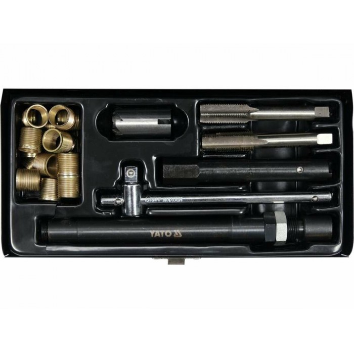 Засоби для ремонту "свічок" запалу YATO: мітчик під головку М14х 1,25 і 20 напрям. втулок, комп. 25е