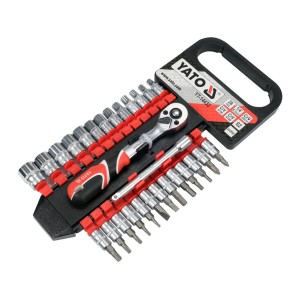 Набір головок торцевих YATO Cr-Van, квадрат 1/4" з тріщаткою і подовжувачем. 28 шт [5/10]