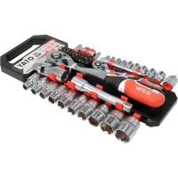 Набір головок торцевих і викрутк. вставок YATO з квадратами 1/4" і 1/2", з 2 тріщатками і обла 51 шт