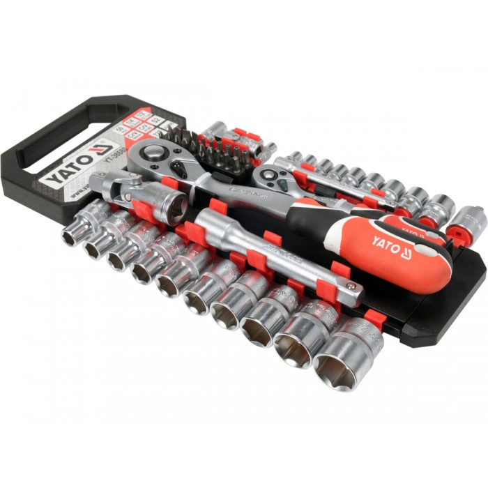 Набір головок торцевих і викрутк. вставок YATO з квадратами 1/4" і 1/2", з 2 тріщатками і обла 51 шт