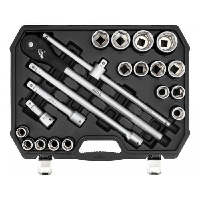 Набір головок торцевих YATO : квадрат 3/4", 16 гол- М19-50 мм з інструментами, 21 елем. [1]