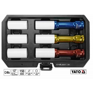 Головки торцеві ударні YATO: квадрат- 1/2", М17,19,21мм l=150мм, Cr-Mo,  для алюм. дисків 6 Од. [10]