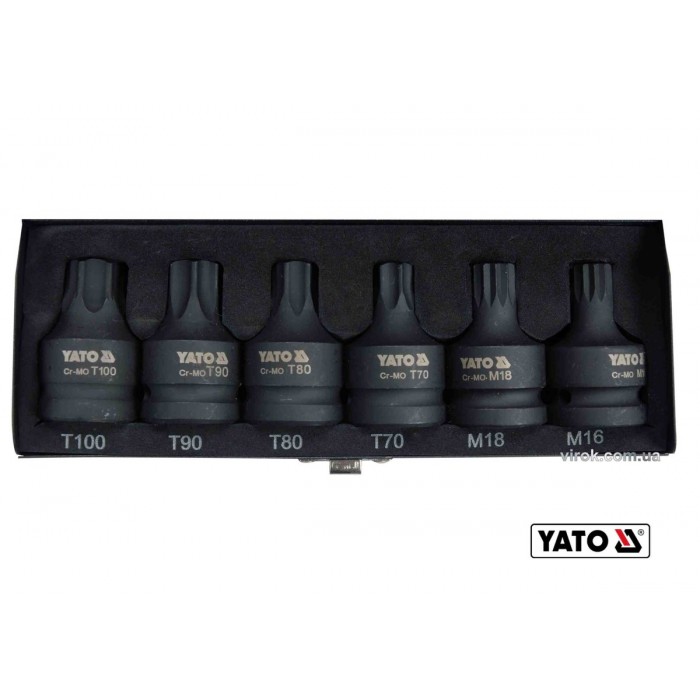 Набір насадок викруткових ударних YATO: TORX/SPLINE T70-100, M16-M18. квадрат 3/4". Cr-Mo. 6 Од [10]