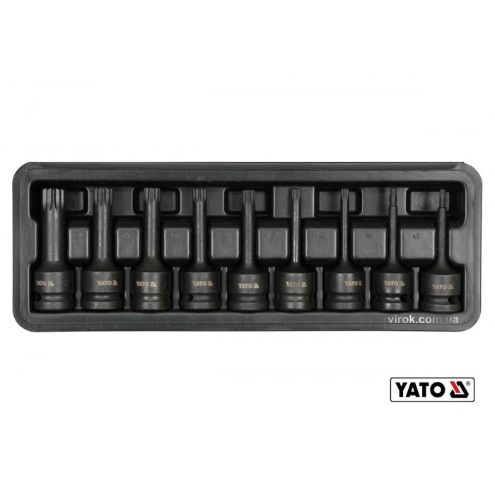 Набір насадок викруткових ударних YATO : SPLINE M4-M16. квадрат 1/2"; CrMo, 9 Од + кейс [10]