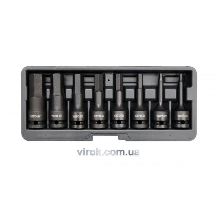 Набір насадок викруткових ударних YATO : HEX M6-M19. 6-гр. квадрат 1/2". 8 Од. [10]