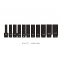 Набір головок торцевих ударних 6-гр. YATO : глибокі, квадрат 1/2", М=10-24 мм, L= 78 мм, 11 шт. [10]