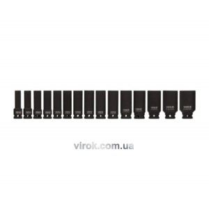 Набір головок торцевих ударних 6-гр. YATO : глибокі, квадрат 1/2", М=10-32 мм, L= 78 мм, 15 шт. [4]