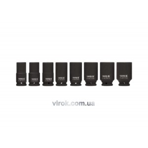 Набір головок торцевих ударних YATO : подовжені, квадрат 3/4", M22-41 мм, L= 90 мм, 8 шт. [4]